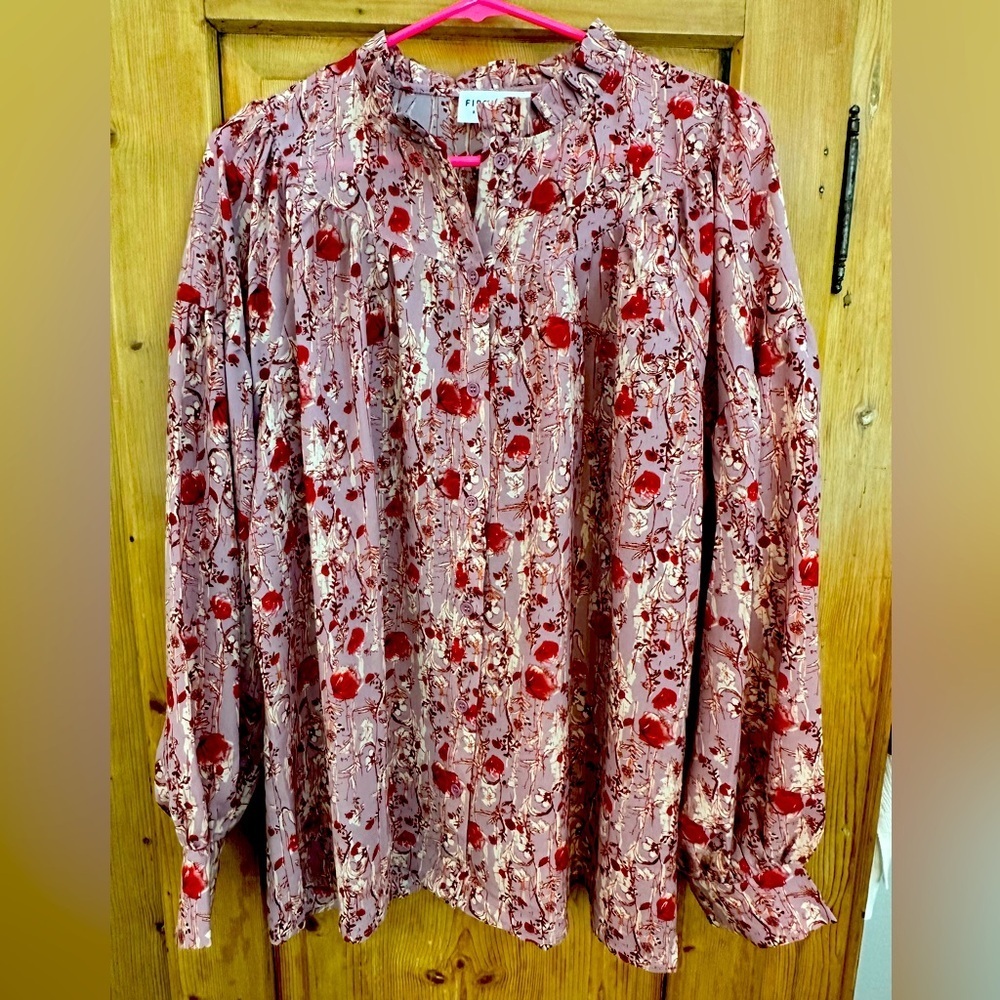 First Love by Lovelyn NWOT Pink Floral Button Up Long Sleeve Oversized Sz Large
